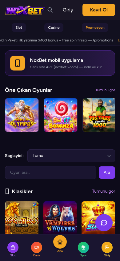 NoxBet mobil görünüm