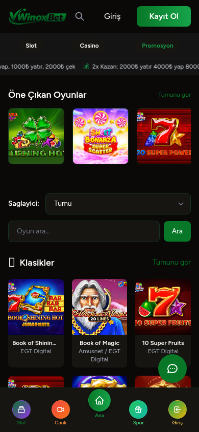WinoxBet mobil görünüm